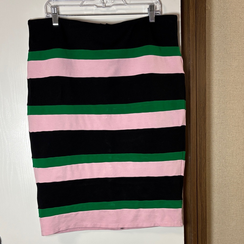 Eloquii Womens Scuba Knit Striped Pencil Skirt Sz 16 Black Green Pink Career